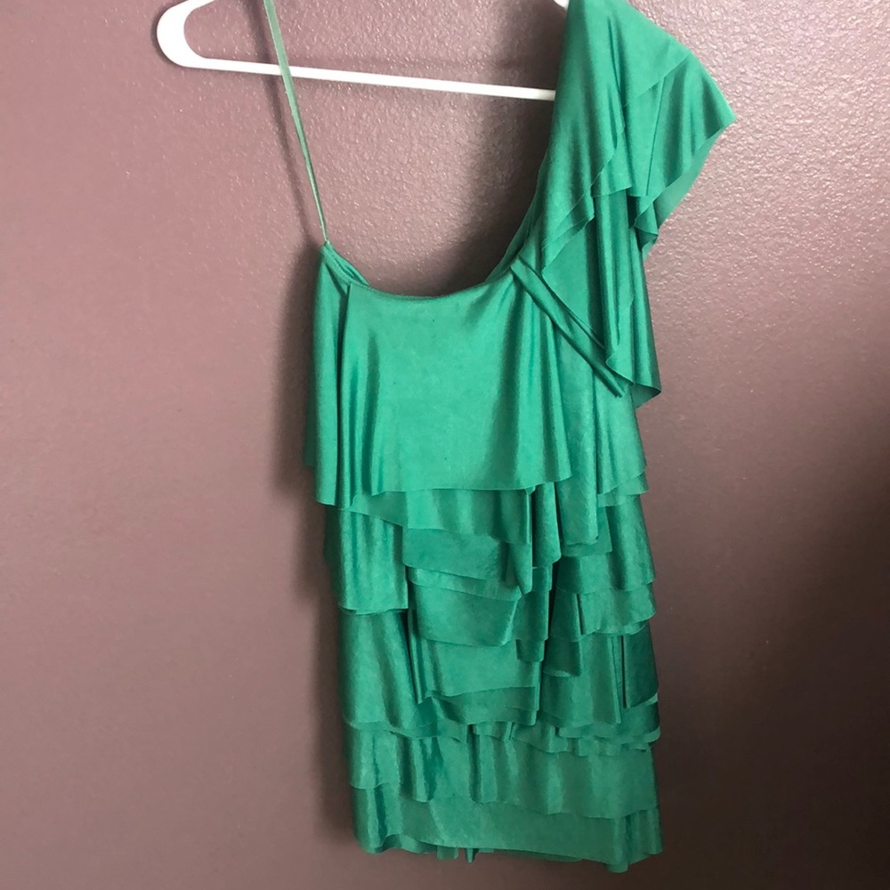 Green BCBG MazAzria One Shoulder Cocktail Dress